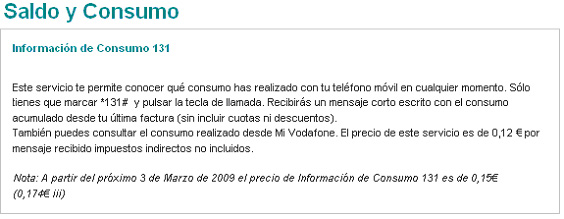 Vodafone sube el precio sobre consulta de saldo