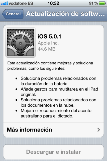 iOS 5.0.1 ya disponible. La batería rinde mucho mejor