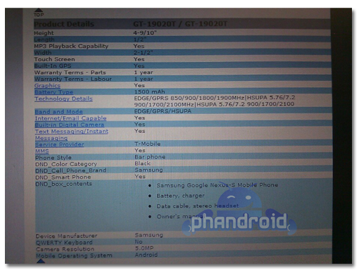 Google Nexus S info