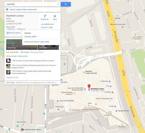 Google Maps send ot device