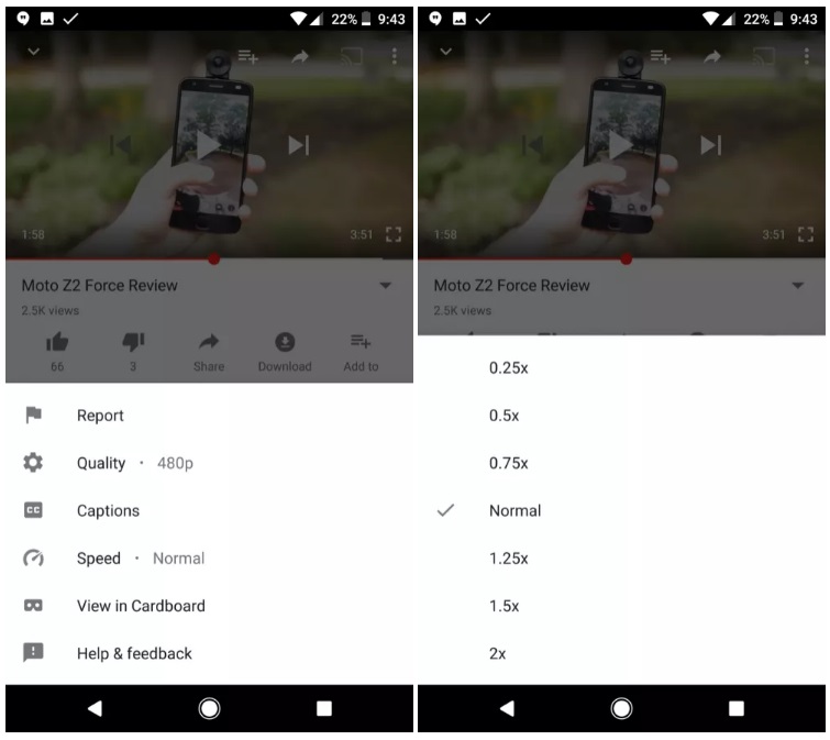 Cómo ajustar la velocidad de reproducción de Youtube en Android