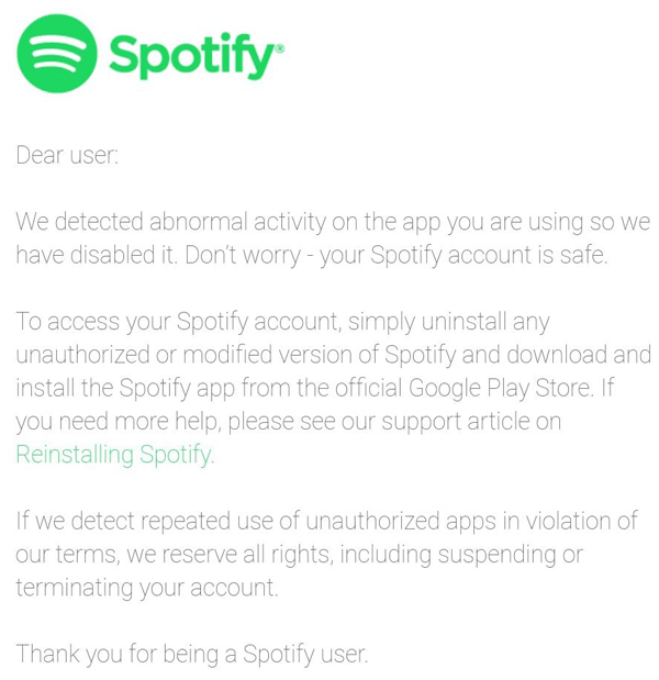Correo mal uso cliente Spotify
