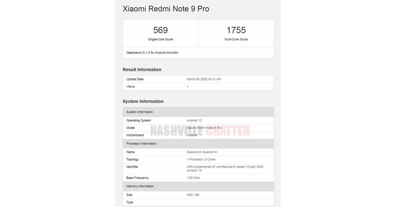Redmi Note 9 Pro Geekbench Caracteristicas