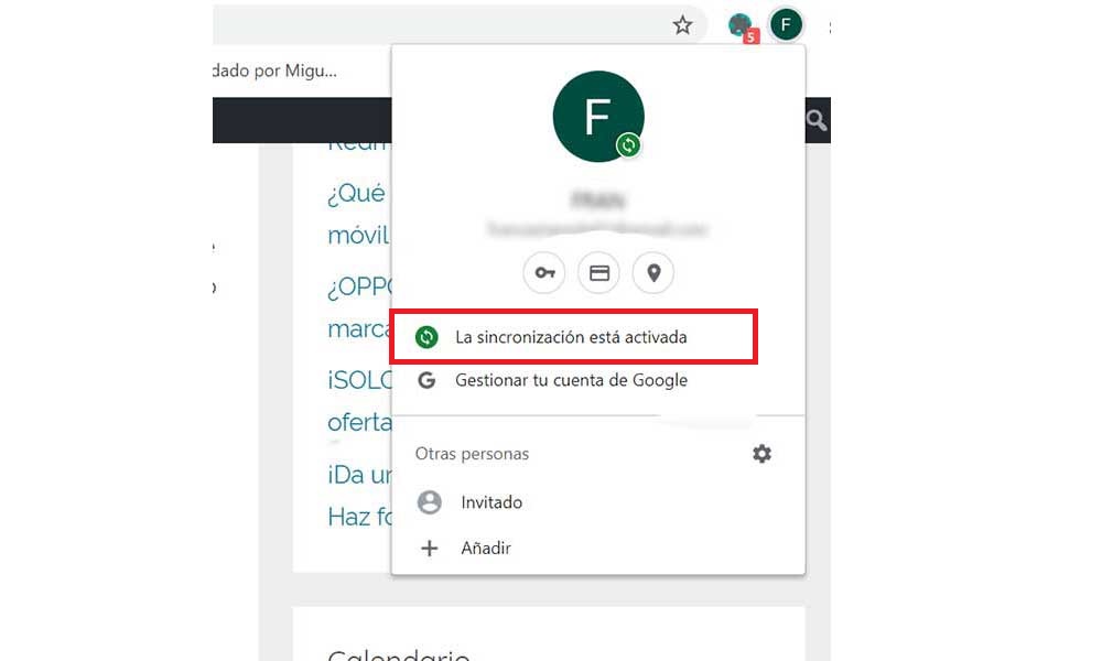 Chrome Sincronizacion Activada